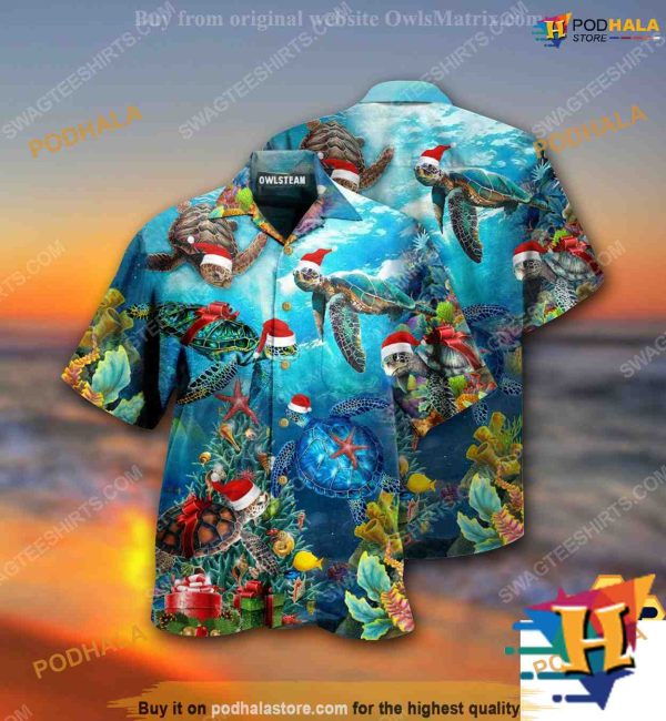 Sea Turtle Christmas Aloha Shirt